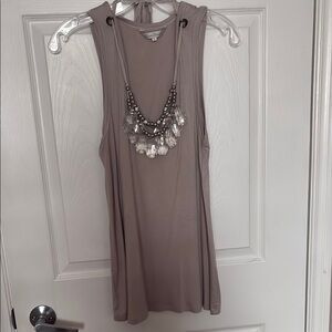 Costa Blanca Taupe Sleeveless Top with Beaded Detail